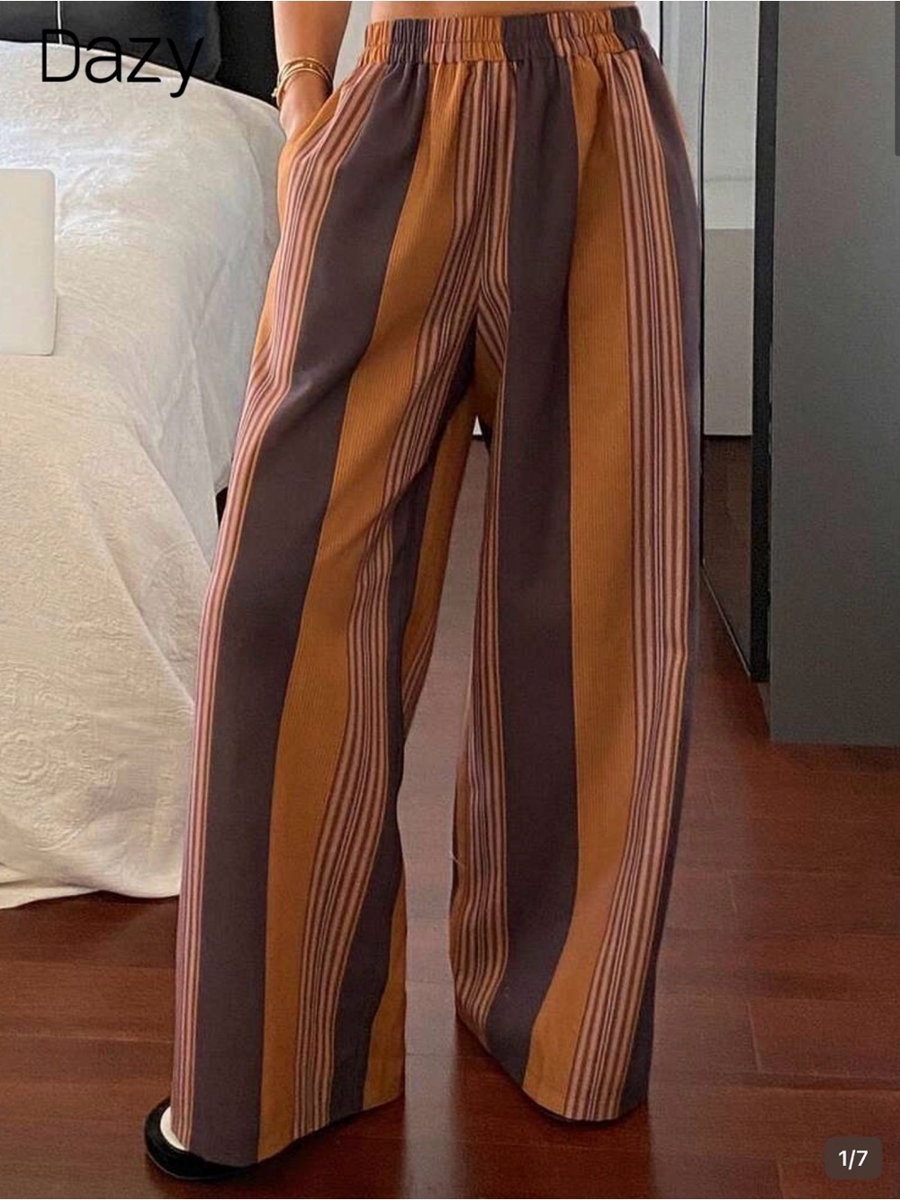 Sold out!  Dazy Women’s Wide Leg Striped Pants in Brown & Dark Brown
